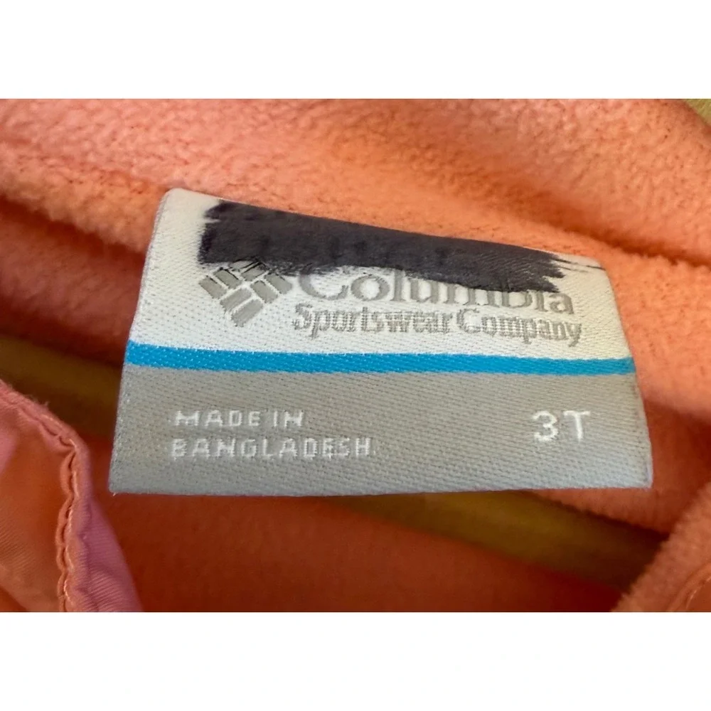 Columbia Girls 3T Coral Fleece Lined Omni-Tech Hooded Rain Jacket Rainy Trails